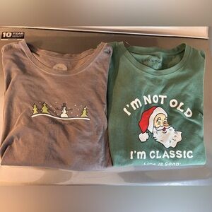 Life Is Good Kids' Green Santa and Gray Snowman Tees